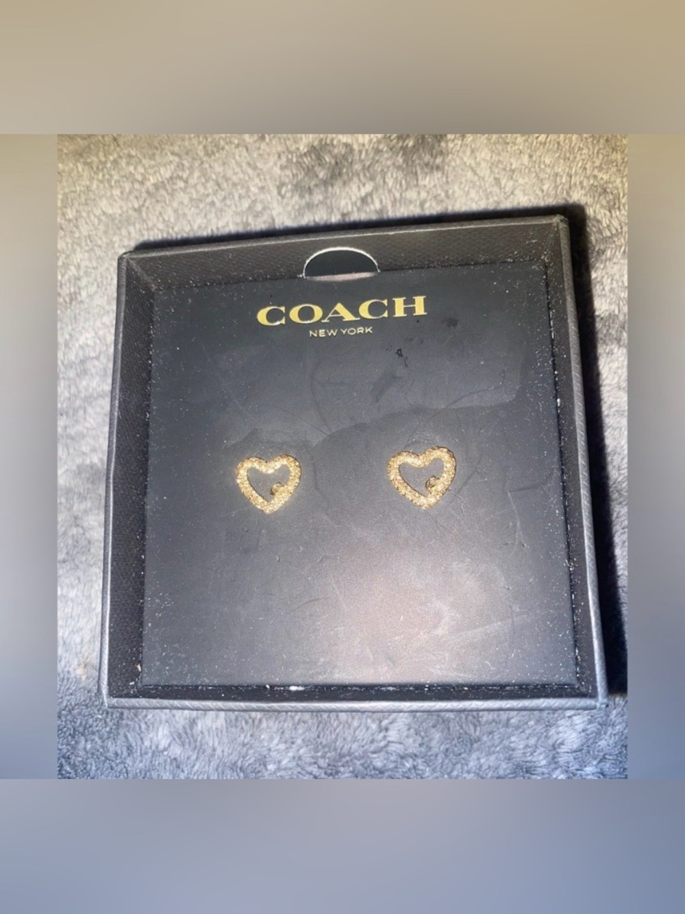 Coach Rose Gold Heart Stud Earrings with Textured Sparkle $100